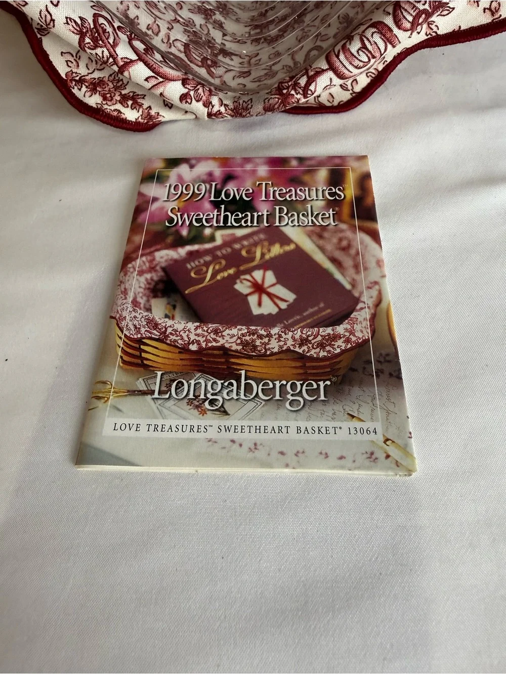 Longaberger 1999 Heart Basket Set w Liner Protector Love Treasures USA